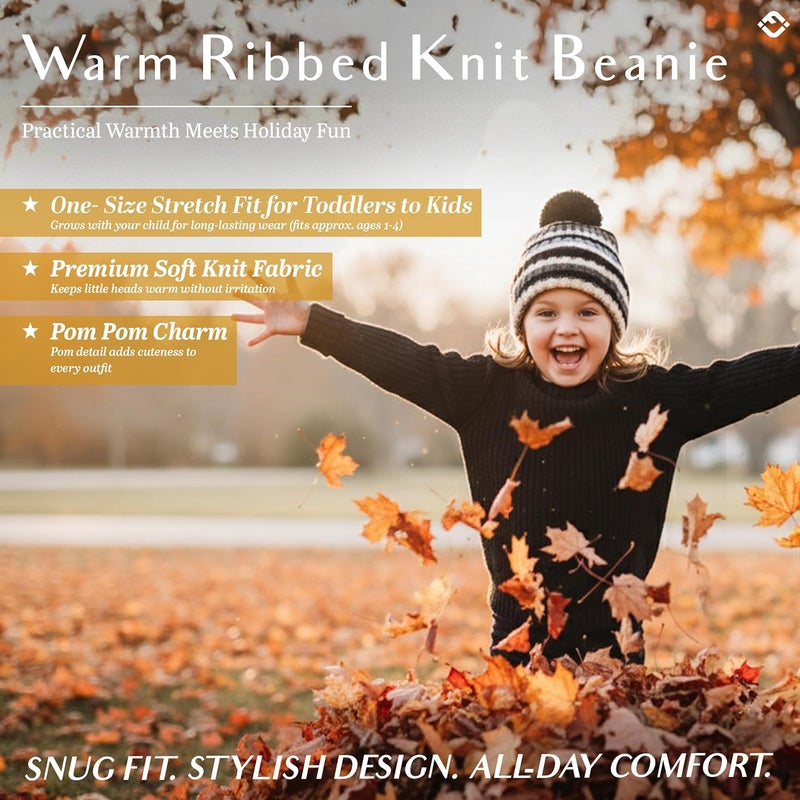 Funky Junque Toddler Pom Beanie – Kids Winter Hat for Ages 1–4, Baby Boy & Girl Knit Beanies, Warm Cozy Knit Snow Hats - Image 3